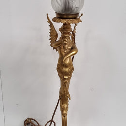 Decorative and beautiful is this 19th Century Ormolu table lamp with a lovely frosted frame and in good working order.