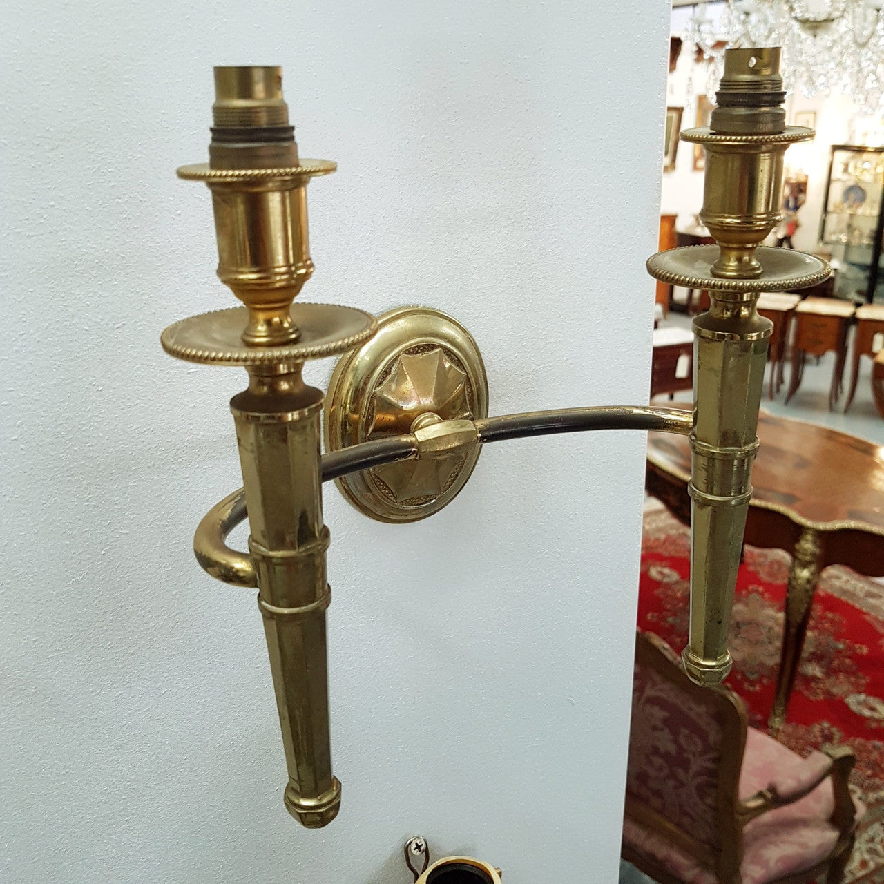 A Pair Of Brass French Empire Style Wall Lights-Sconces | Antique & Vintage | Moonee Ponds Antiques | Australia Wide Delivery
