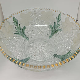 Beautiful unusual Edwardian glass bowl with hand painted features. It is in good original condition with some minor chips, please view photos has they help form part of the description.