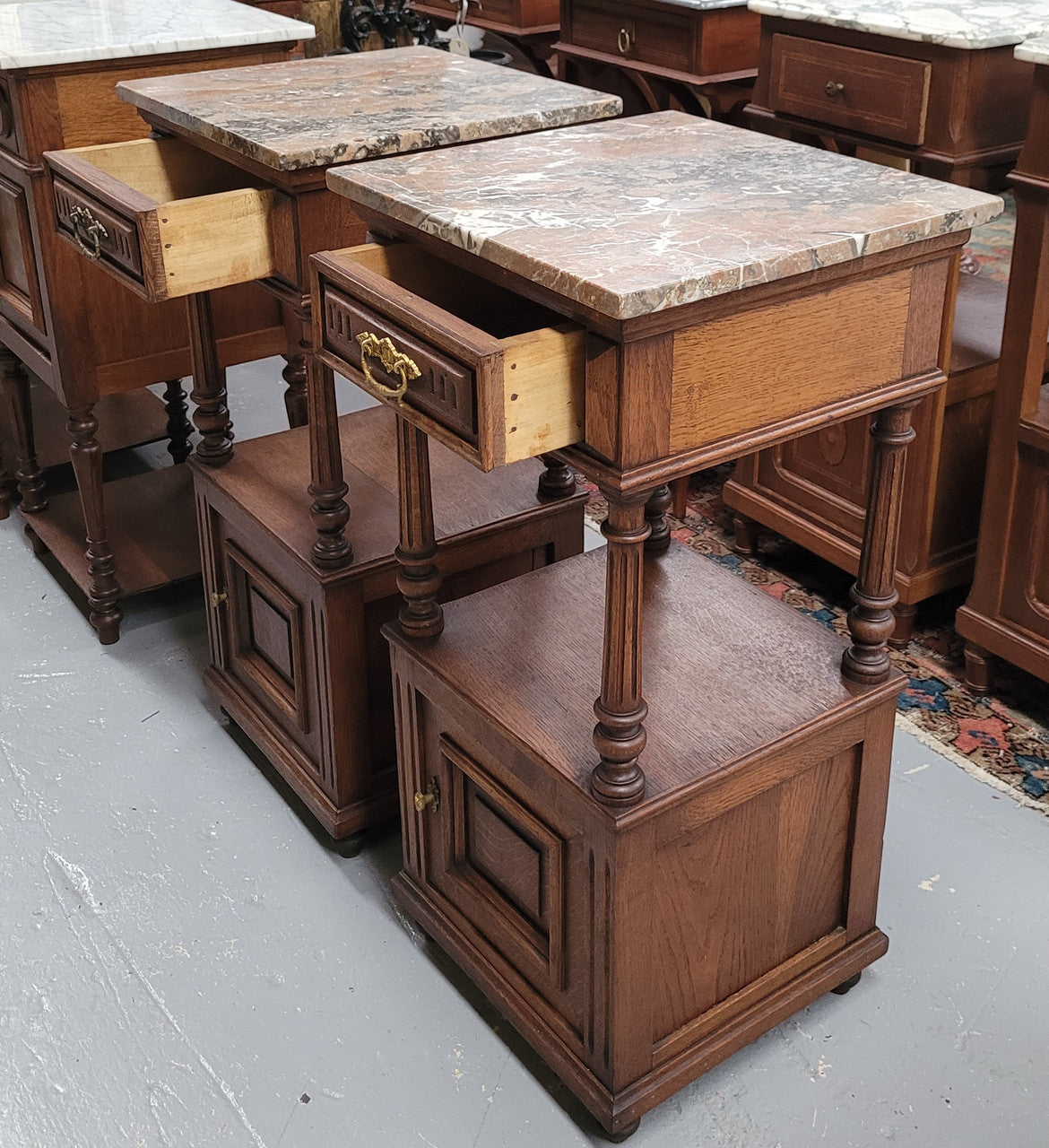 A Superb Pair of Henry II Style Marble Top French Antique Bedside Cabinets | Antique & Vintage | Moonee Ponds Antiques | Australia Wide Delivery