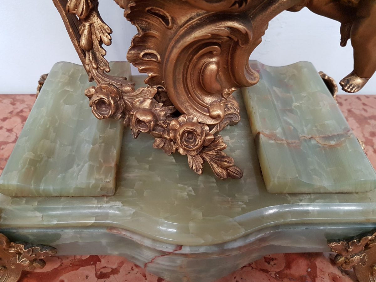 19th Century French Gilt & Onyx Marble Three Piece Clock Set
