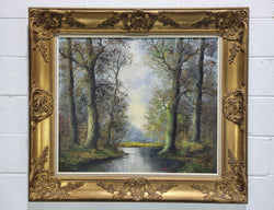 French Signed Oil On Canvas "River Landscape" In Gilt Frame | Antique & Vintage | Moonee Ponds Antiques | Australia Wide Delivery
