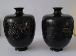 Pair of Antique Meiji Period Japanese Etched Bronze Vases | Antique & Vintage | Moonee Ponds Antiques | Australia Wide Delivery