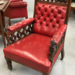 Leather Walnut Button Back Library Chair