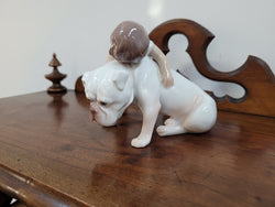 Two Friends Figurine 1790 Designed by Michaela Ahlmann for Bing & Grondahl (B&G) " Young boy hugging his patient Bulldog" | Antique & Vintage | Moonee Ponds Antiques | Australia Wide Delivery