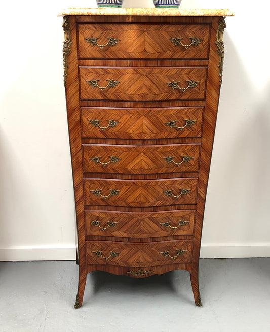 Kingwood Louis XV Inlaid Marble Top Semainier