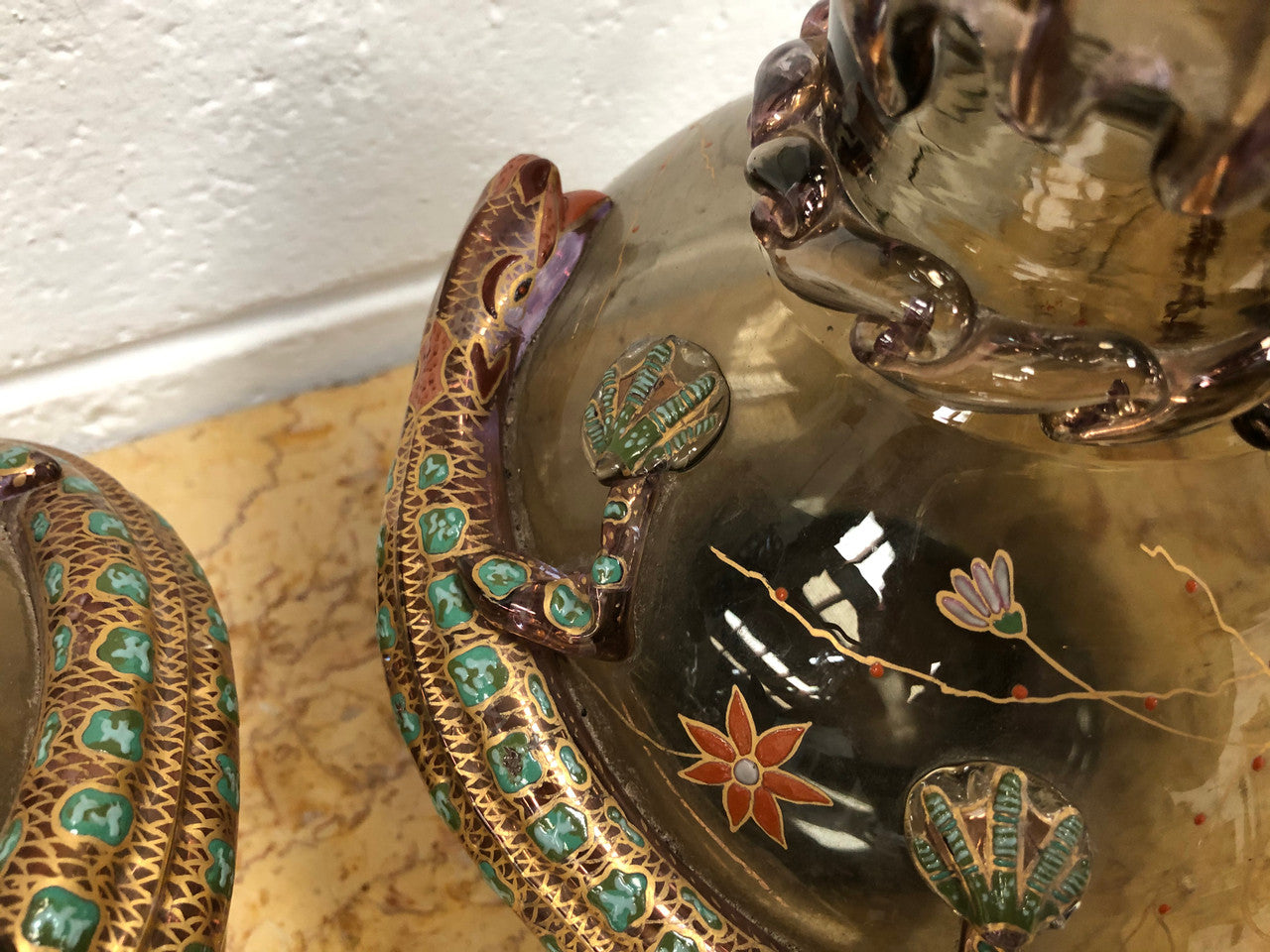 Pair Of Large Moser Enameled Vases With Lizards | Antique & Vintage | Moonee Ponds Antiques | Australia Wide Delivery