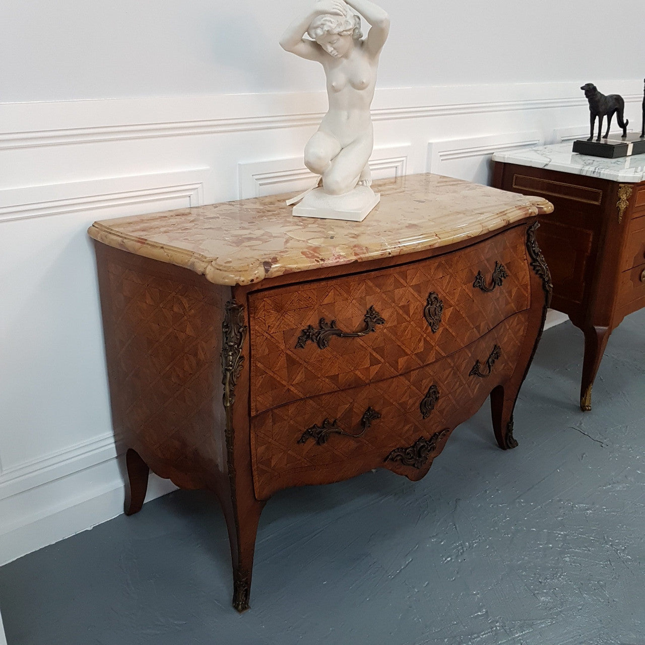 French 19th Century Parquetry Mahogany Marble Top Commode | Antique & Vintage | Moonee Ponds Antiques | Australia Wide Delivery