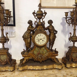 Antique French Gilt Brass Clock Set