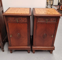 Pair Of French Oak Art Deco Inset Marble Top Bedsides | Antique & Vintage | Moonee Ponds Antiques | Australia Wide Delivery