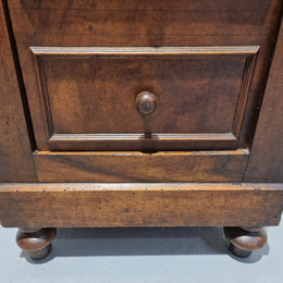 French Walnut bedside/occasional cabinet with one drawer and a cupboard and marble top in good original condition.