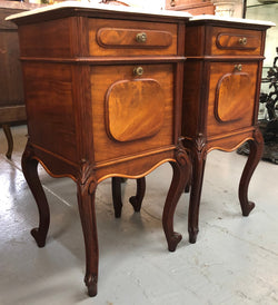 Pair Of White Marble Top Mahogany Bedside Cabinets | Antique & Vintage | Moonee Ponds Antiques | Australia Wide Delivery
