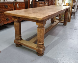French Oak Stretcher Base Farmhouse Table with Solid Turned Legs | Antique & Vintage | Moonee Ponds Antiques | Australia Wide Delivery