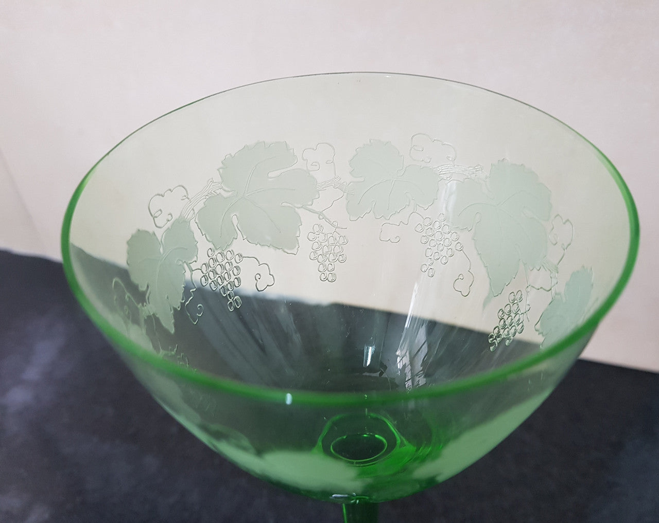 Green Etched Goblet