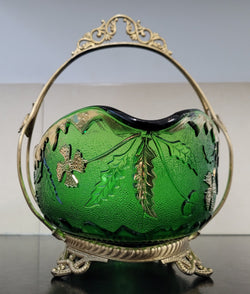 Victorian Emerald Green & Gilt Decorated Glass Bowl With Gilt Stand | Antique & Vintage | Moonee Ponds Antiques | Australia Wide Delivery