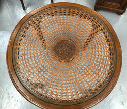 French Carved & Cane Round Table With A Glass Top | Antique & Vintage | Moonee Ponds Antiques | Australia Wide Delivery