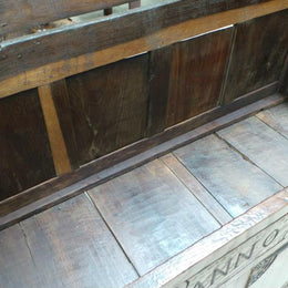 Antique French oak coffer/chest with 1755 engraved on the front. This is an amazing piece and in good original condition.