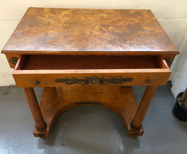 Art Deco Empire Style Console/Desk. It has a mirror underneath and a dawer. It could be used as a console table or as a small desk. In good restored condition.