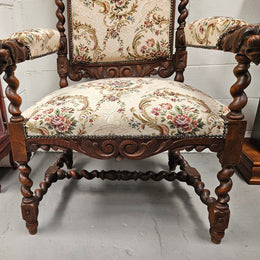 Early 19th Century French renaissance beautifully carved chair with stunning new upholstery. In good original condition with new upholstery.