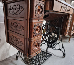 Oak Singer Treadle Sewing Machine on Cast Iron Base | Antique & Vintage | Moonee Ponds Antiques | Australia Wide Delivery