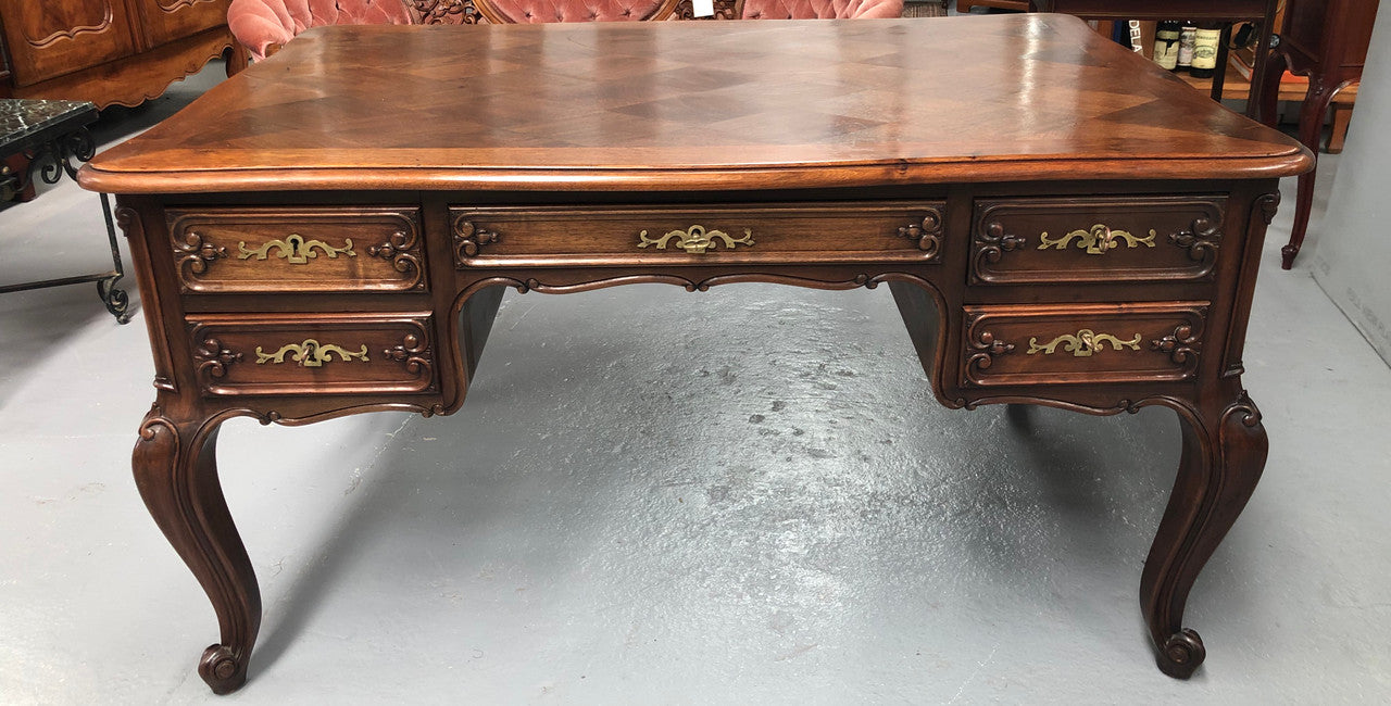Antique French Walnut & Parquetry Top Louis XV Style Partners Desk | Antique & Vintage | Moonee Ponds Antiques | Australia Wide Delivery