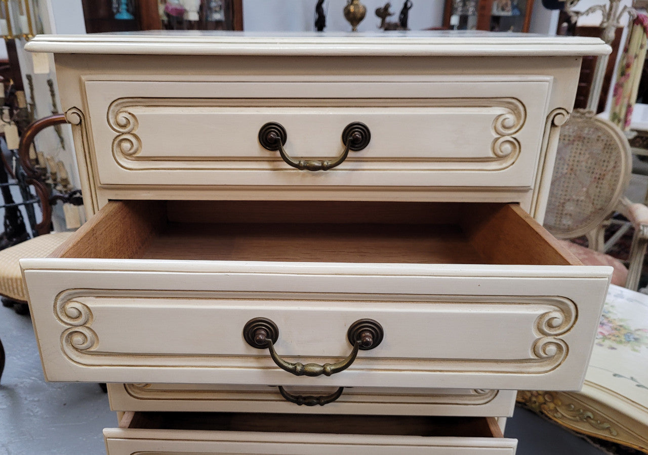 Vintage French Louis 15th Style original painted seven drawer semainier of pleasing narrow proportions with panelled sides. They have been sourced from France and are in good original condition.