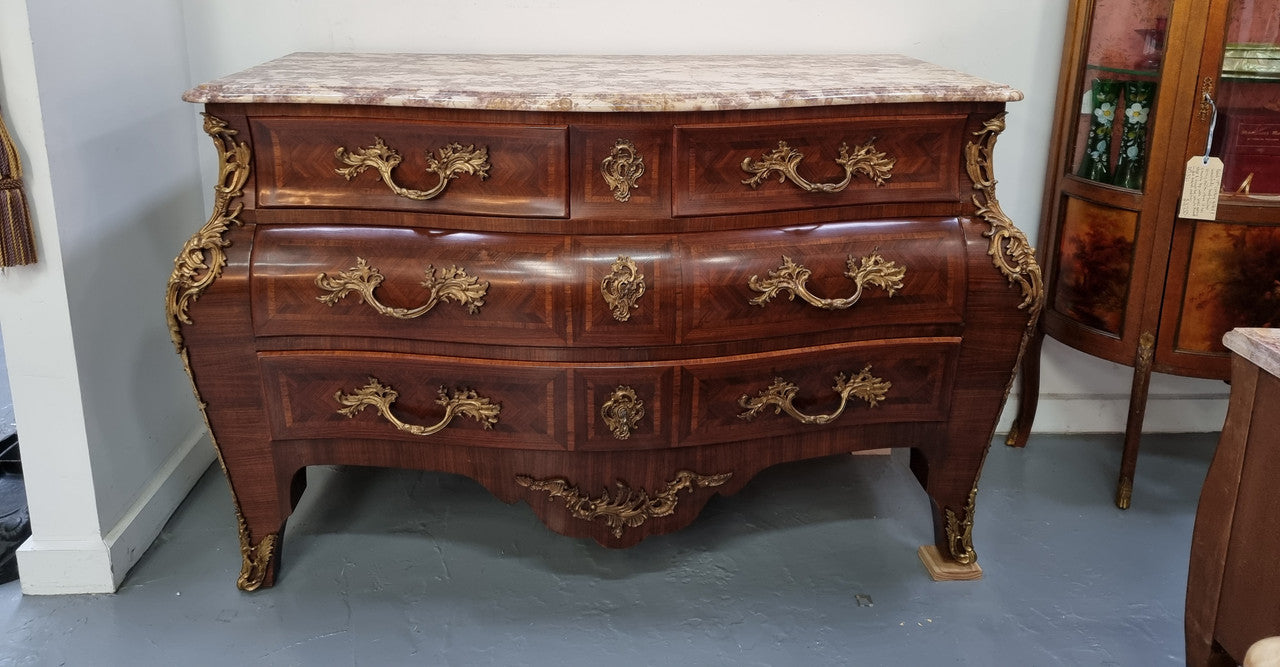 Grand French Bombe Shape Rosewood & Walnut Marble Top Commode | Antique & Vintage | Moonee Ponds Antiques | Australia Wide Delivery