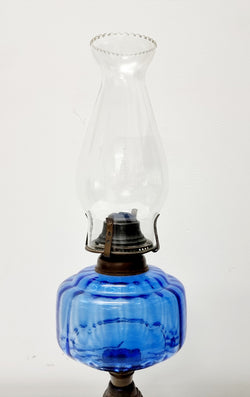 Late Victorian Blue Bowl & Cast Iron Base Kero Lamp | Antique & Vintage | Moonee Ponds Antiques | Australia Wide Delivery