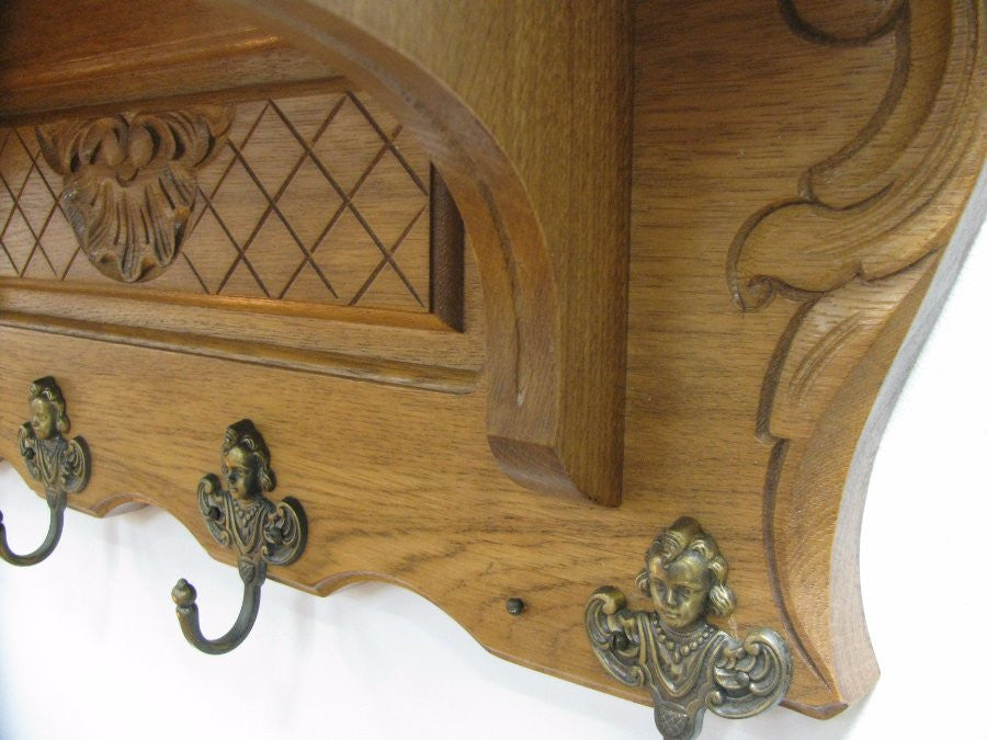 French Oak Carved Hat Rack