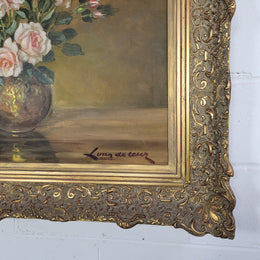 Delightful Gilt Framed signed oil on Canvas. Depicting bowl of Roses. In good original condition.