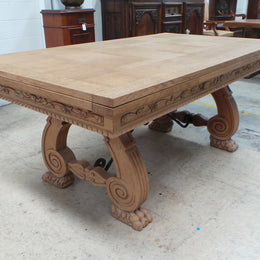 Antique French Oak Spanish Style Parquetry Top Extension Table