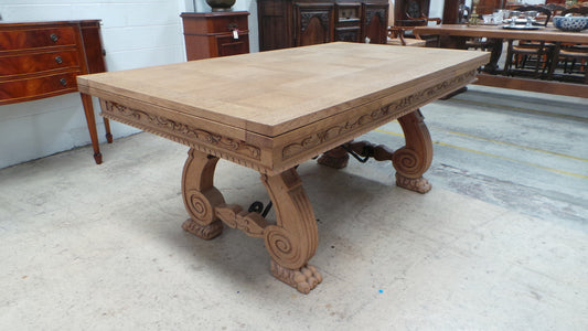 Antique French Oak Spanish Style Parquetry Top Extension Table