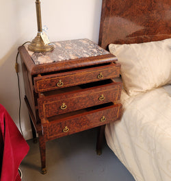 French Art Deco Bedroom Suite Consisting of Queen Size Bed & Bedsides In Amboyna Wood | Antique & Vintage | Moonee Ponds Antiques | Australia Wide Delivery