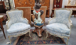 Pair of Stunning Louis XV Painted With Blue Upholstery Bergere Chairs | Antique & Vintage | Moonee Ponds Antiques | Australia Wide Delivery