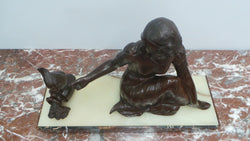 Art Deco Bronze Statue Of A Lady And Parrot On A Marble Base | Antique & Vintage | Moonee Ponds Antiques | Australia Wide Delivery