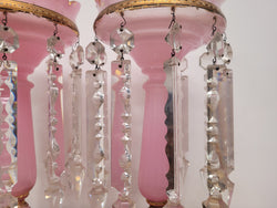 Large Victorian Pink Glass & Gilt Trim Crystals Lusters | Antique & Vintage | Moonee Ponds Antiques | Australia Wide Delivery