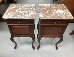 Pair Of French Oak & Marble Top Bedsides | Antique & Vintage | Moonee Ponds Antiques | Australia Wide Delivery