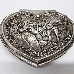 Vintage Silver Plated & Embossed Design Heart Shape Trinket Box
