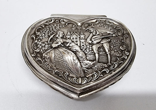 Vintage Silver Plated & Embossed Design Heart Shape Trinket Box