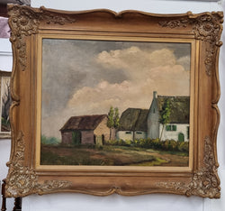 French Signed Oil On Canvas Depicting Farmhouse Lovely Gilt Frame | Antique & Vintage | Moonee Ponds Antiques | Australia Wide Delivery