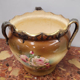 Pretty Antique three handled floral jardinière. Please note that it is being sold in as found condition, please view photos as they help form part of the description.