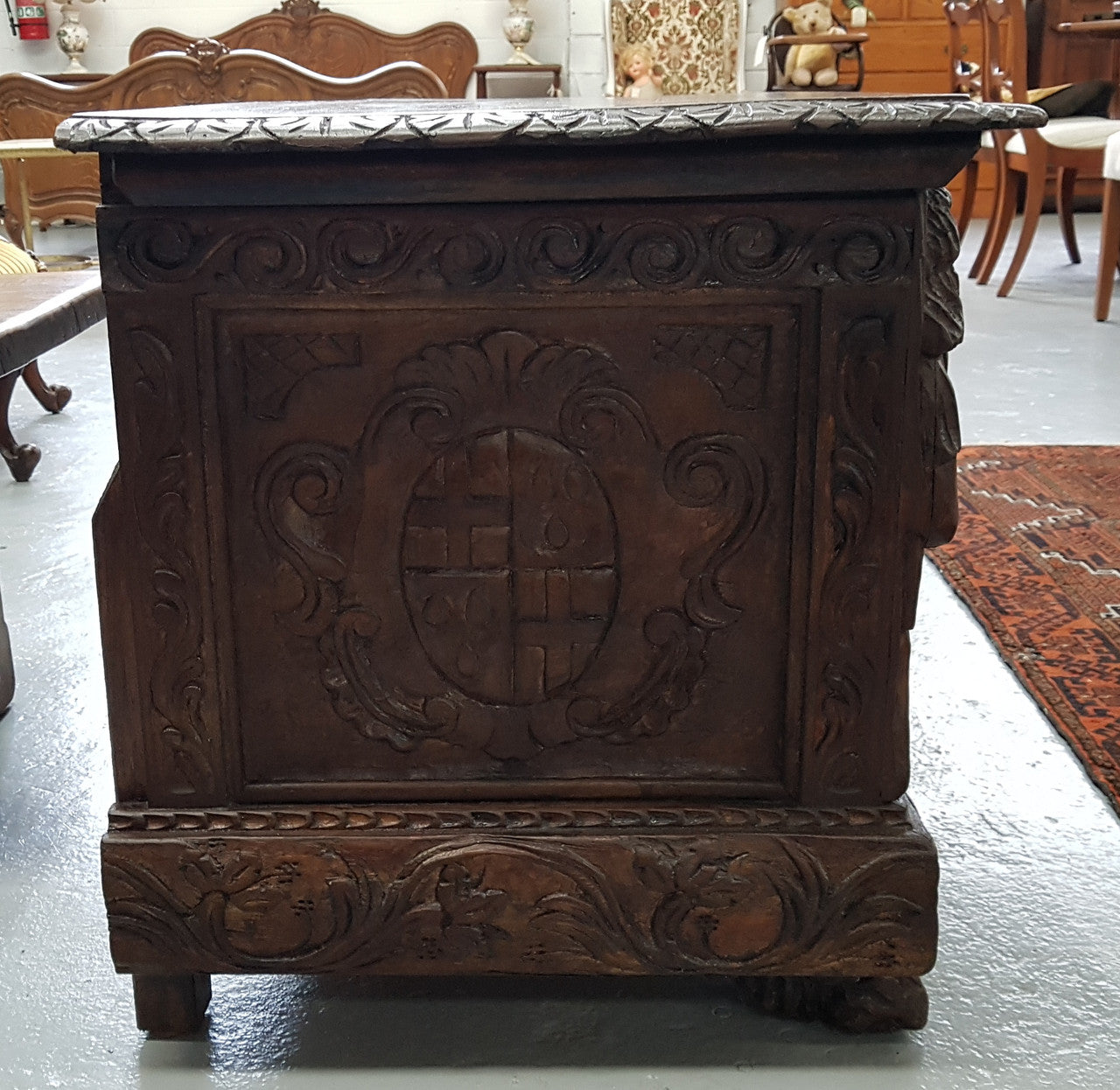 Antique Mahogany Heavily Carved Coffer Chest Blanket Box | Antique & Vintage | Moonee Ponds Antiques | Australia Wide Delivery