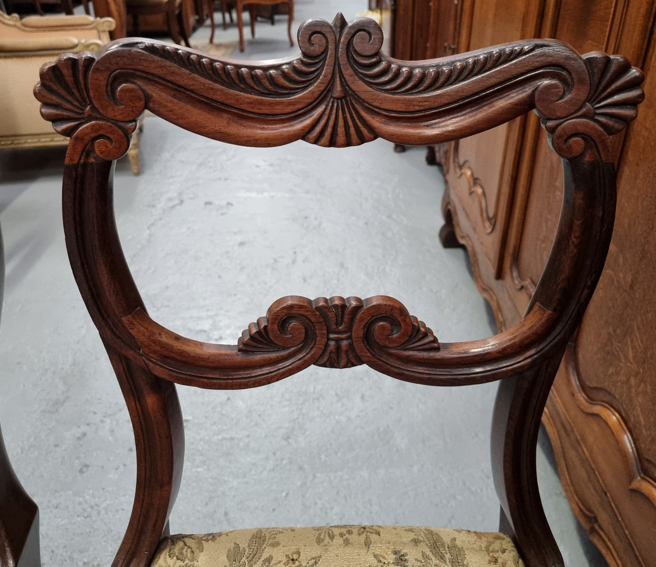 Stunning William IV carved Rosewood chairs from circa 1840's. Sourced locally they are in good original condition. Being sold individually for $450.00 each.