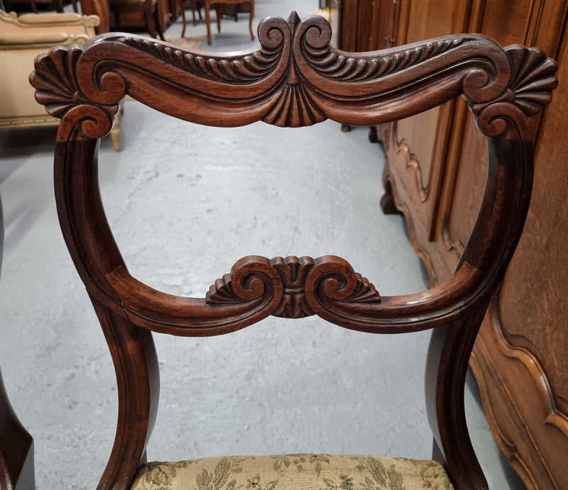 Stunning William IV carved Rosewood chairs from circa 1840's. Sourced locally they are in good original condition. Being sold individually for $450.00 each.