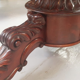 A superb early 19th century French Louis Philippe mahogany centre table, with original round carved rough marble with reeded-edge and is in good original condition.