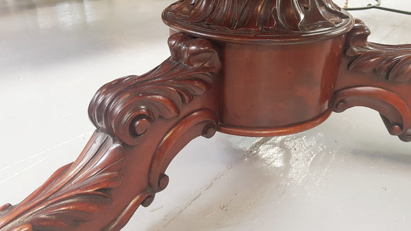 A superb early 19th century French Louis Philippe mahogany centre table, with original round carved rough marble with reeded-edge and is in good original condition.