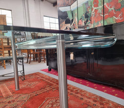 Striking & Distinctive Vintage FIAM Italia Designer Curved Edge Glass Desk | Antique & Vintage | Moonee Ponds Antiques | Australia Wide Delivery