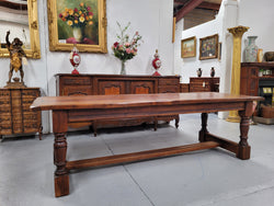 Charming Solid Rustic Oak Stretcher Base Farmhouse Table | Antique & Vintage | Moonee Ponds Antiques | Australia Wide Delivery