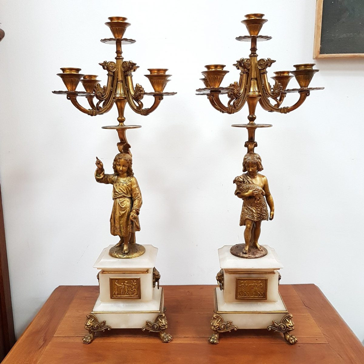 Antique Pair of French Gilded Candle Holders