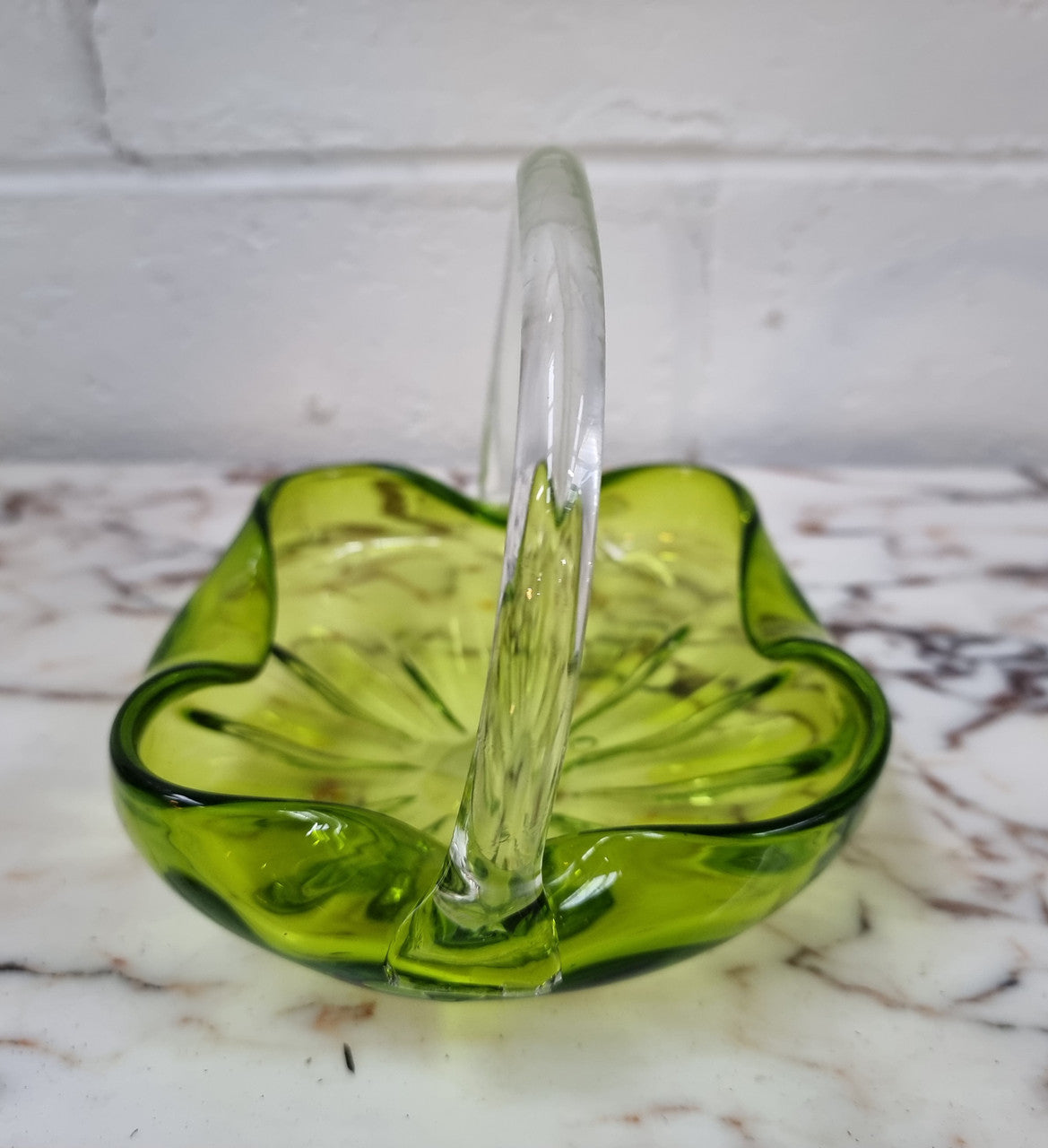 Delightful Art Glass Vintage Basket Green